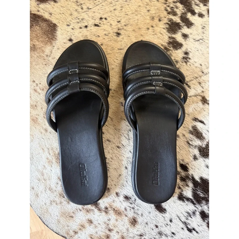OluKai‎ Tiare women's slide sandals Black Leather Size 9